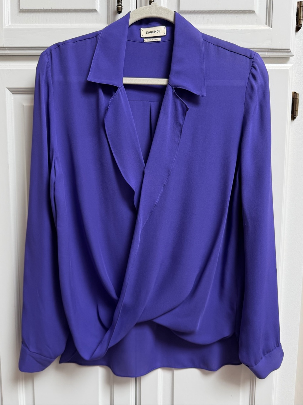 L’AGENCE Rita Silk Double Georgette Blouse in Purple Size Small